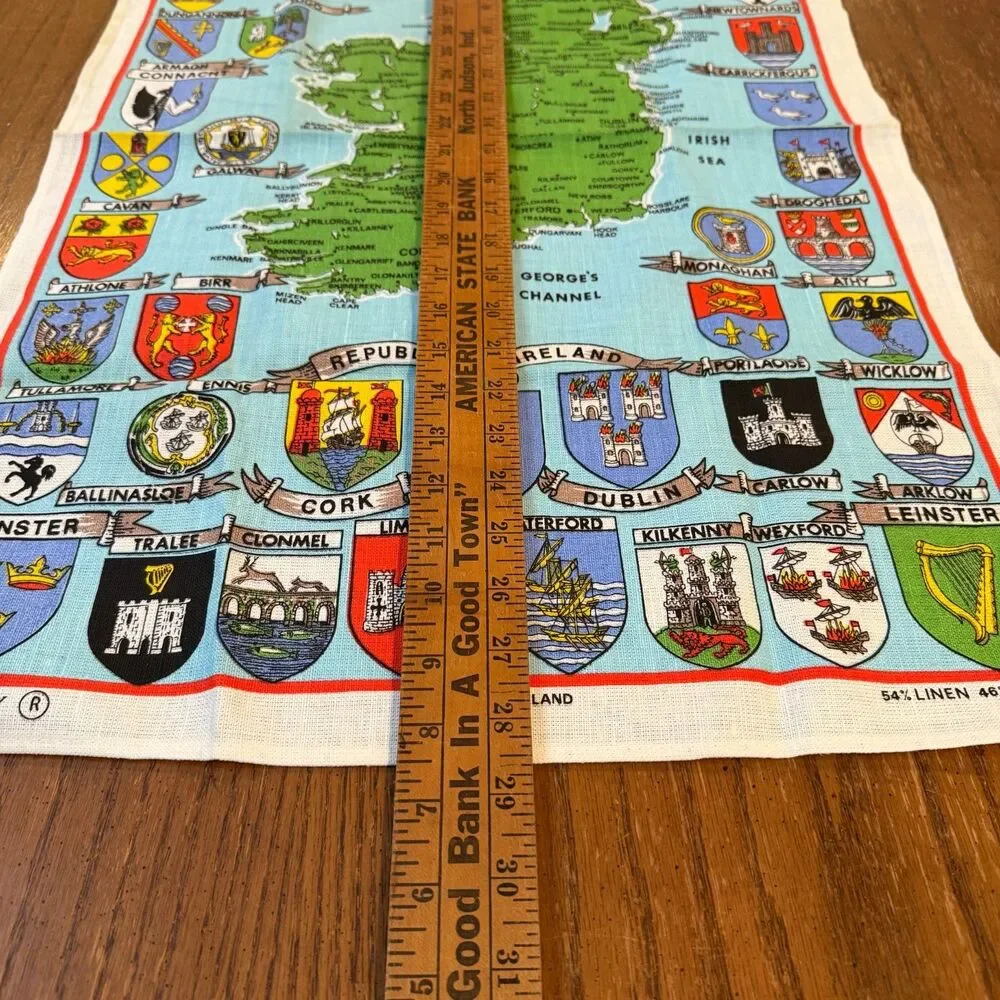 Lot 2 Vintage Irish Linen Cotton Tea Towels Ireland Map Poteen Made in Ireland